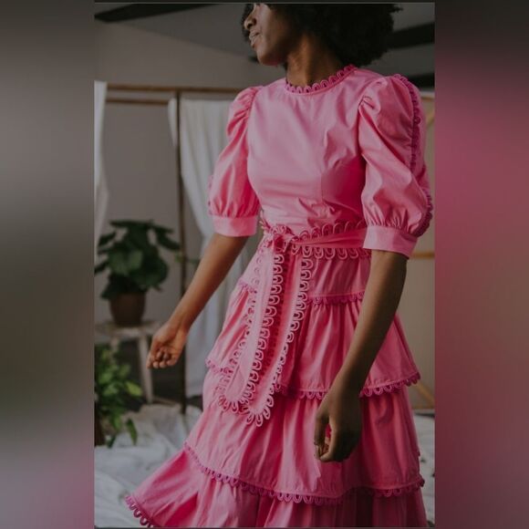 Celia B Azucena Dress Cotton Pink Sundress Flowy Size Small Belted - Picture 2 of 12